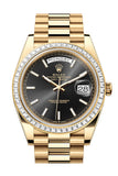 Rolex Day-Date 40 Black Dial Baguette Diamond Bezel 18K Yellow Gold President Men's Watch 228398TBR 