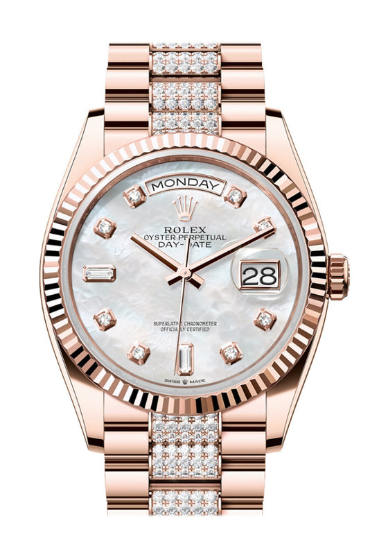 Rolex Day-Date 36 Mother-of-pearl Diamond Dial Fluted Bezel 18K Everose gold Diamond President Watch 128235
