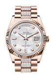 Rolex Day-Date 36 Mother-of-pearl Diamond Dial Fluted Bezel 18K Everose gold Diamond  President Watch 128235