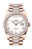 Rolex Day-Date 36 White Dial Diamond Bezel Everose Gold Diamond President Watch 128345RBR