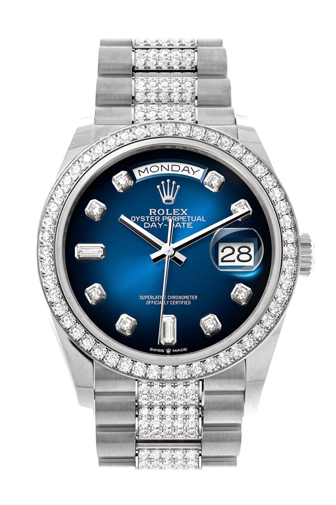 Rolex Day-Date 36 Blue ombré Diamond Dial Diamond Bezel White Gold Diamond President Watch 128349RBR