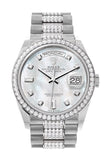 Rolex Day-Date 36 Mother of Pearl Diamond Dial Diamond Bezel White Gold Diamond President Watch 128349RBR