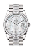 Rolex Day-Date 36 Mother of Pearl Diamond Dial Diamond Bezel White Gold Diamond President Watch 128349RBR