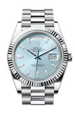 Rolex Day-Date 40 Ice-Blue Diamond Dial Dial Fluted Bezel Platinum President Men's Watch 228236