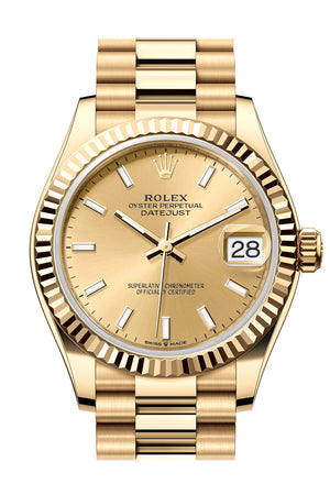 Rolex Datejust 31 Champagne Dial Fluted Bezel Yellow Gold Ladies Watch 278278 278278-0040