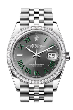 Rolex Datejust 36 Grey Green Roman Dial Diamond Bezel Jubilee Watch 126284RBR 126284RBR-0037