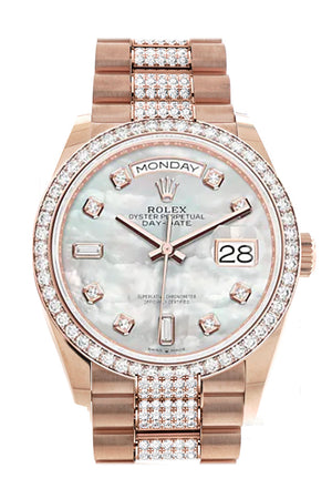 Rolex Day-Date 36 Mother of Pearl Diamond Dial Diamond Bezel 18K Everose Gold Diamond President Watch 128345RBR