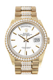 Rolex Day-Date 36 White Dial Gold Diamond Bezel Watch 128348RBR-0048 128348RBR