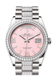 Rolex Day-Date 36 Pink Opal Diamond Dial Diamond Bezel White Gold Diamond President Watch 128349RBR