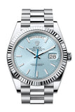 Rolex Day-Date 40 Ice-Blue Dial Dial Fluted Bezel Platinum President Men's Watch 228236