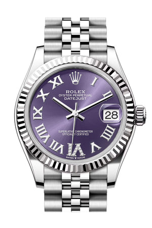 Rolex Datejust 31 Aubergine Dial Set Diamonds Roman Dial Fluted Bezel Jubilee Ladies Watch 278274 278274-0026
