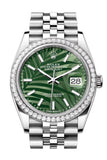 Rolex Datejust 36 Green Palm Motif Dial Diamond Bezel Jubilee Watch 126284RBR 126284RBR-0039