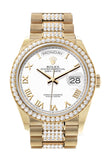 Rolex Day-Date 36 White Roman Dial Gold Diamond Bezel Watch 128348RBR-0043 128348RBR