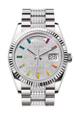 Rolex Day-Date 36 Diamond Paved Diamond Dial Fluted Bezel White Gold Diamond President Watch 128239