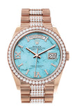 Rolex Day-Date 36 Turquoise Dial Diamond Bezel 18K Everose Gold Diamond President Watch 128345RBR