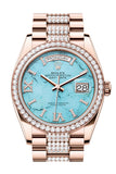 Rolex Day-Date 36 Turquoise Dial Diamond Bezel 18K Everose Gold Diamond President Watch 128345RBR