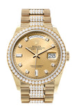 Rolex Day-Date 36 Champagne Diamond Dial Gold Diamond Bezel Watch 128348RBR-0010 128348RBR