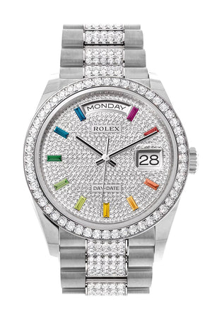 Rolex Day-Date 36 Diamond Paved Diamond Dial Diamond Bezel White Gold Diamond President Watch 128349RBR