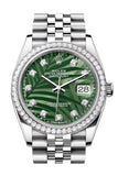 Rolex Datejust 36 Green Palm Motif Diamond Dial Diamond Bezel Jubilee Watch 126284RBR 126284RBR-0047