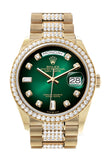 Rolex Day-Date 36 Green ombré Diamond Dial Gold Diamond Bezel Watch 128348RBR-0036 128348RBR