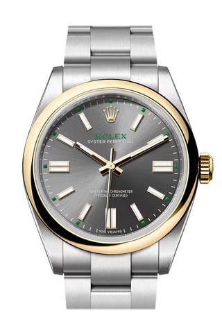 Rolex Oyster Perpetual 41 Slate Dome Gold Bezel Steel Watch 134300-0001 134300