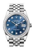 Rolex Datejust 36 Blue Fluted Motif Diamond Dial Diamond Bezel Jubilee Watch 126284RBR 126284RBR-0049