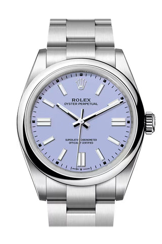 Rolex Oyster Perpetual 41 Lavender Dial Bezel Steel Watch 134300-0012 134300