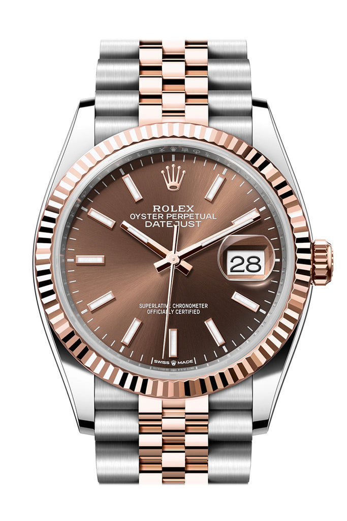 Rolex Datejust 36 Chocolate Dial Fluted Rose Gold Two Tone Jubilee Watch 126231