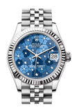 Rolex Datejust 31 Blue Floral Diamond Dial Fluted Bezel Jubilee Ladies Watch 278274 278274-0036