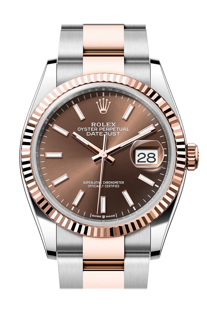 Rolex Datejust 36 Chocolate Dial Fluted Rose Gold Two Tone Oyster Watch 126231