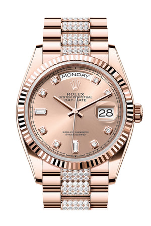Rolex Day-Date 36 Rosé Colour Diamond Dial Fluted Bezel 18K Everose gold Diamond  President Watch 128235