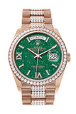 Rolex Day-Date 36 Green Aventurine Dial Diamond Bezel 18K Everose Gold Diamond President Watch 128345RBR