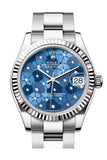 Rolex Datejust 31 Blue Floral Diamond Dial Fluted Bezel Ladies Watch 278274 278274-0035