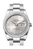 Rolex Datejust 36 Silver Roman Diamond  Dial Diamond Bezel Watch 126284RBR 126284RBR-0022
