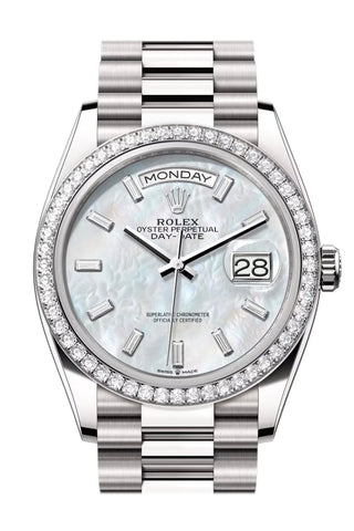 Rolex Day Date 40 White Mop Diamond Dial Bezel Gold President Bracelet 128349Rbr Watch