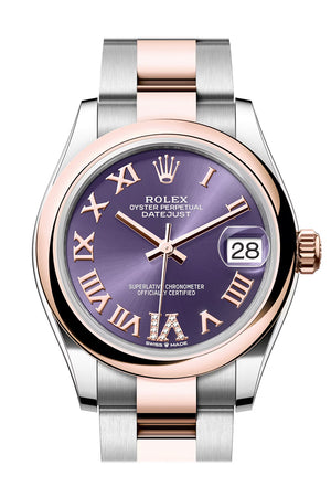 Rolex Datejust 31 Aubergine Roman Diamond 6 Dial Rose Gold Steel Ladies Watch 278241 278241-0019