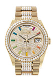 Rolex Day-Date 36 Pave Dial Gold Diamond Bezel Watch 128348RBR-0031 128348RBR