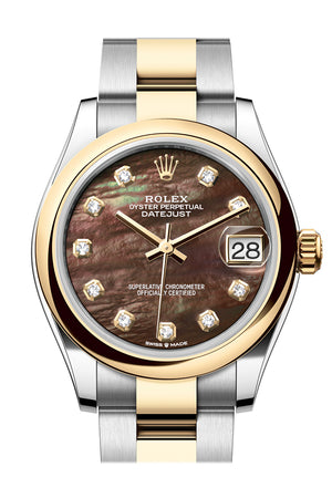 Rolex Datejust 31 Black Mother Of Pearl Diamond Dial Yellow Gold Steel Ladies Watch 278243 278243-0023