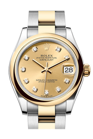 Rolex Datejust 31 Champagne Diamond Dial Yellow Gold Steel Ladies Watch 278243 278243-0025