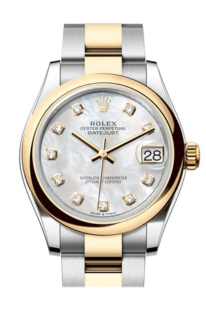 Rolex Datejust 31 White Mother Of Pearl Diamond Dial Yellow Gold Steel Ladies Watch 278243 278243-0027