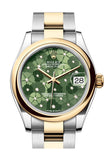 Rolex Datejust 31 Olive Green Floral Motif Diamond Dial Yellow Gold Steel Ladies Watch 278243 278243-0031