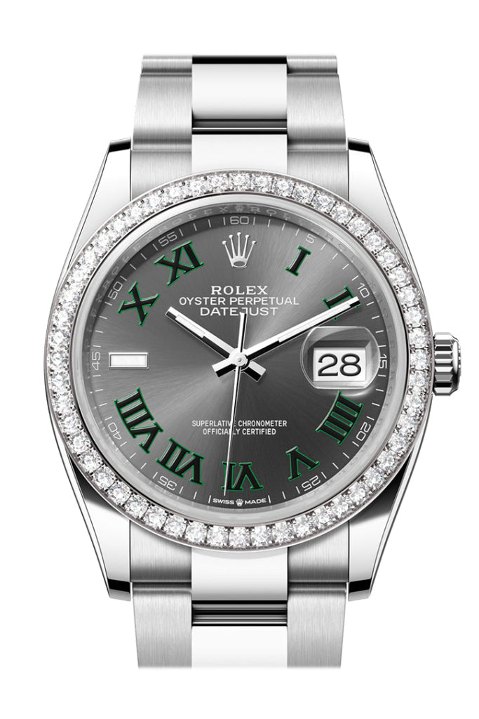 Rolex Grey Rolex Datejust 36 Grey Green Diamond Dial Diamond Bezel Watch 126284RB ...