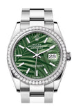 Rolex Datejust 36 Green Palm Motif Dial Diamond Bezel Watch 126284RBR 126284RBR-0040