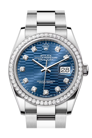 Rolex Datejust 36 Blue Fluted Motif Diamond Dial Diamond Bezel Watch 126284RBR 126284RBR-0050