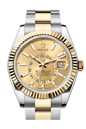 Rolex Sky Dweller 42 Champagne Dial Yellow Gold Stainless Steel Oyster Mens Watch 336933-0001 336933 New Release Model 2023