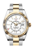 Rolex Sky Dweller 42 White Dial Yellow Gold Stainless Steel Oyster Mens Watch 336933
