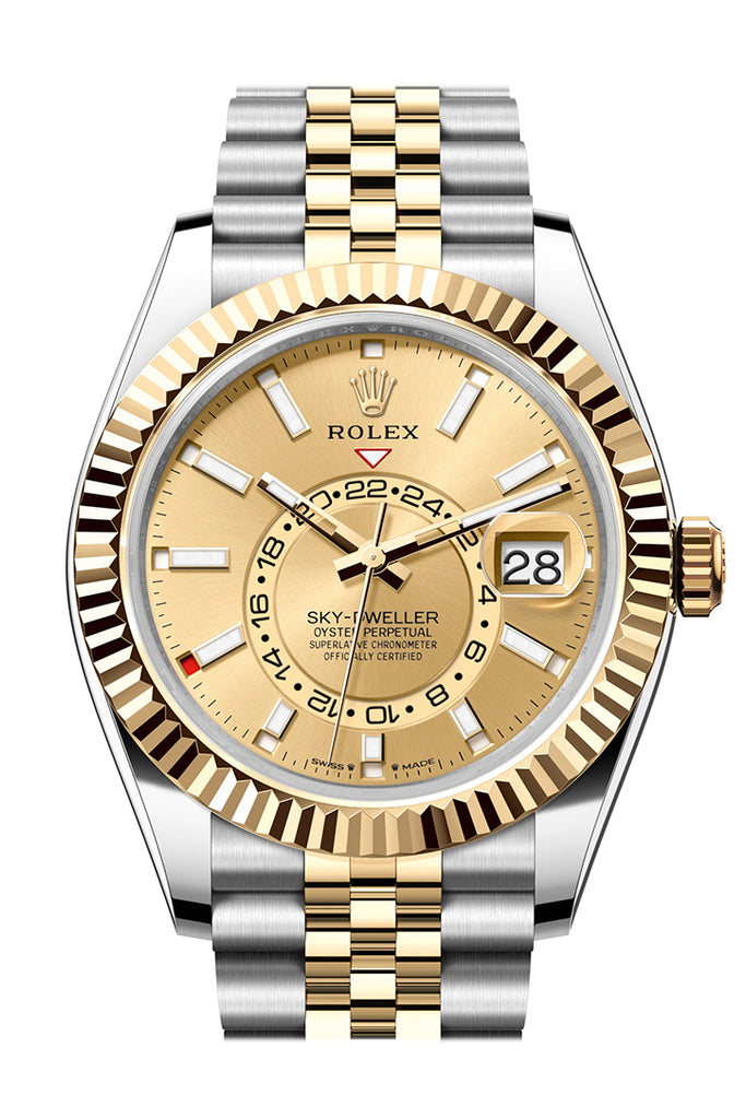 Rolex Sky Dweller 42 Champagne Dial Yellow Gold Stainless Steel Jubilee Mens Watch 336933