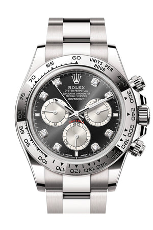 Rolex Daytona 40 Bright Black and Steel Diamond Dial Dial White Gold Mens Watch 126509