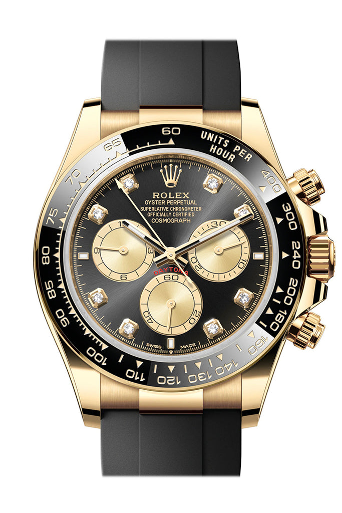 Rolex Daytona 40 Black Golden Diamond Dial Yellow Gold Mens Watch 126518LN