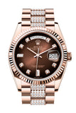 Rolex Day-Date 36 Brown ombré Diamond Dial Fluted Bezel 18K Everose gold Diamond  President Watch 128235